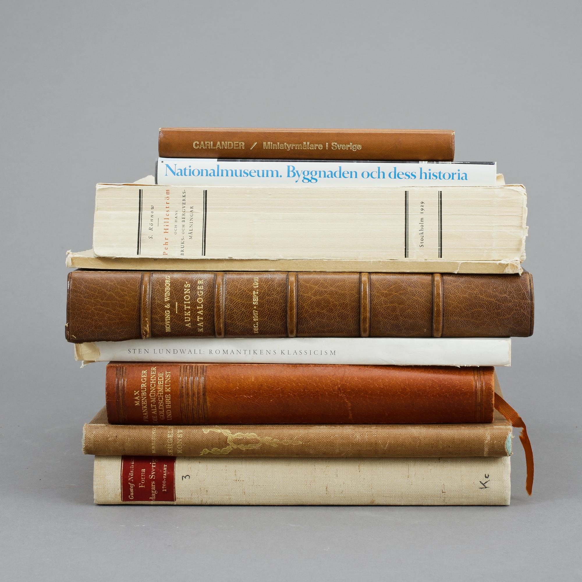 BÖCKER OM KONST OCH KONSTHANTVERK, 10 st, bla "Pehr Hilleström och hans bruks- och bergverksmålningar.