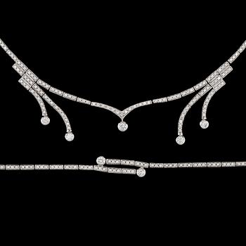 A brilliant cut diamond necklace and bracelet, tot. app. 4 cts.