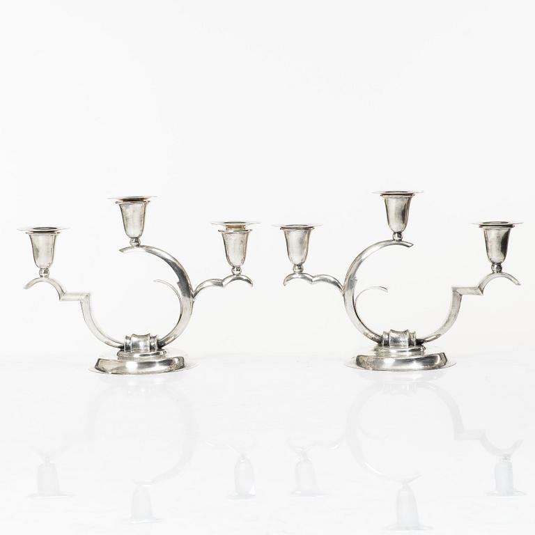 A pair of sterling silver Art Deco candelabras, Salvador de la Serna, Mexico, first half of the 20th century.