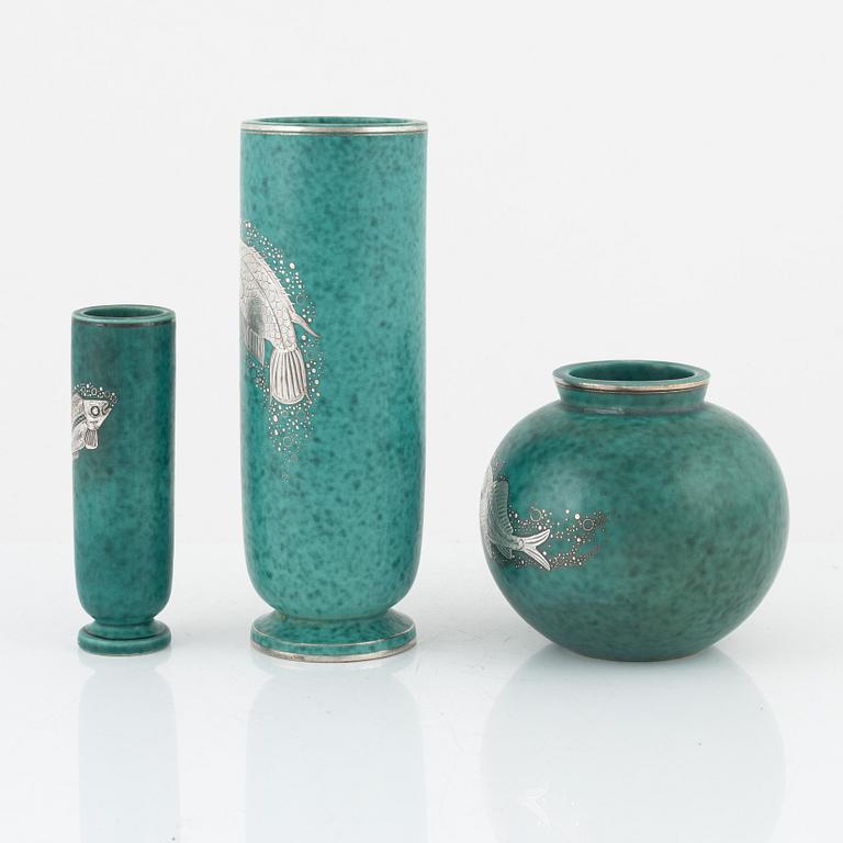 Wilhelm Kåge, three 'Argenta' vases, Gustavsberg.