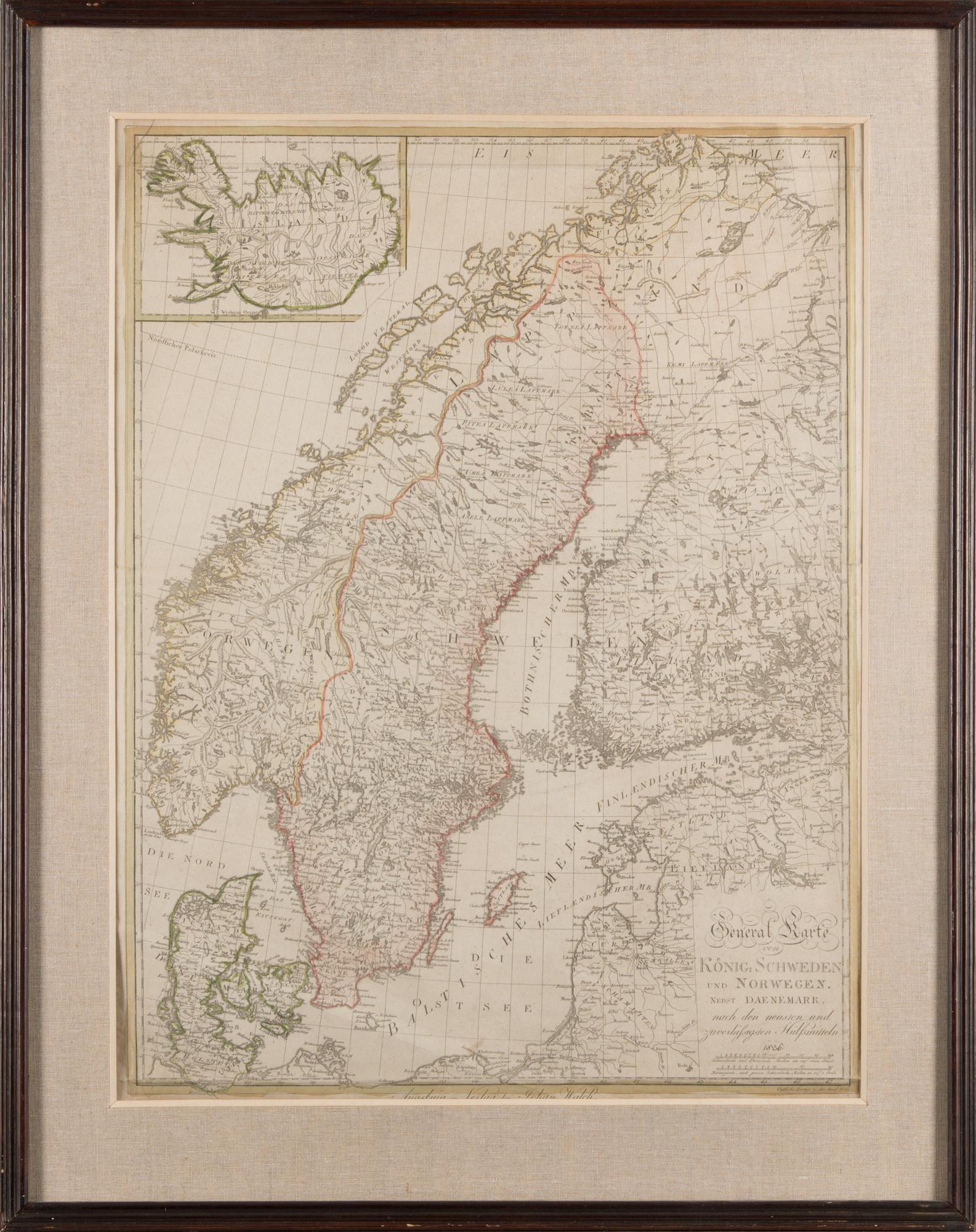KARTTA. General karte König Schweden und Norwegen. Johan Walch, 1826.