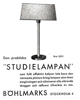 Harald Notini, a pair of table lamps, modell '15171', or "The study lamp", Arvid Böhlmarks Lampfabrik, Sweden, 1930s.