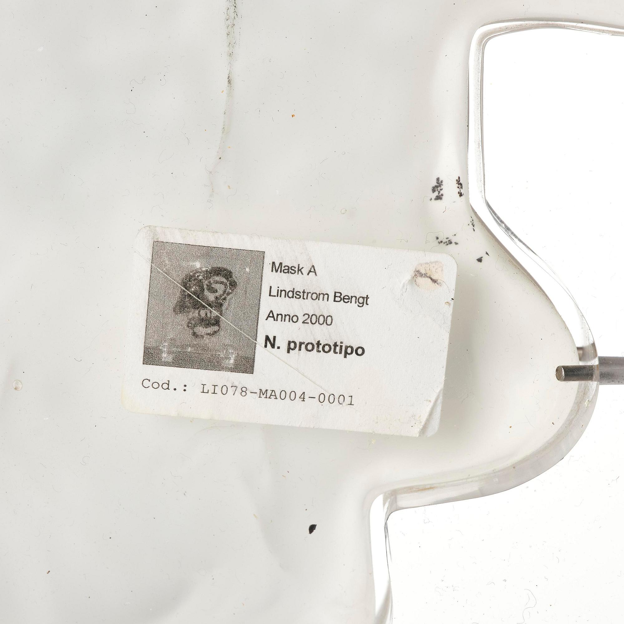 Bengt Lindström, "Mask A", a glass sculpture, Berengo Studio, Murano, Italy 2000, N. prototype.