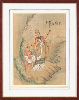 Unidentified artist, five Chinese paintings, watercolour on paper, 20th century.