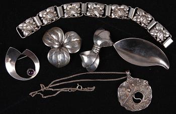 PARTI SMYCKEN, 6 delar, silver, bla Olle Ohlsson och Stigbert, 1920-1980-tal.