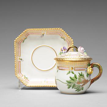 374. A set of six Royal Copenhagen 'Flora Danica' custard cups with covers and stands, Denmark, 20th Century.