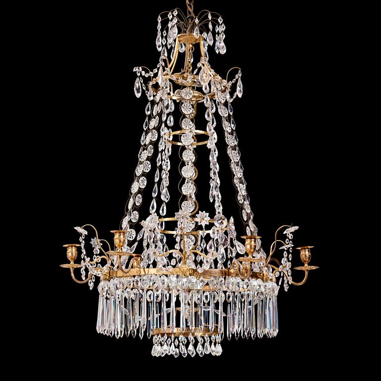 A Gustavian six-light chandelier, late 18th century.