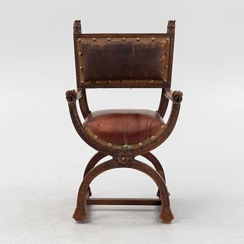 A carved Renaissace style armchair, late 19th Century.