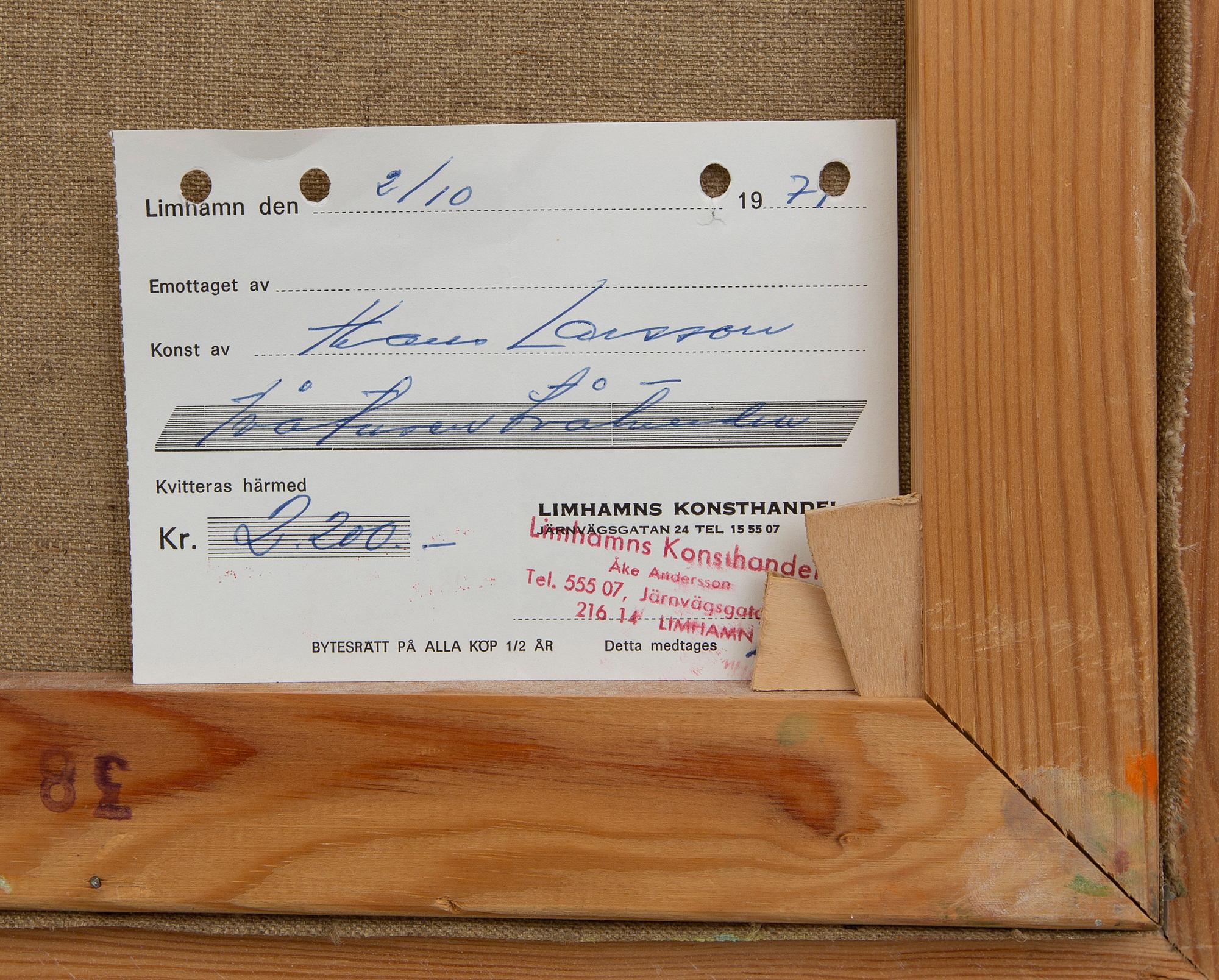 HANS LARSSON, a signed and dated oil on canvas.