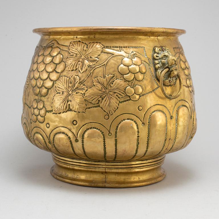 A 19th century large brass flower pot.