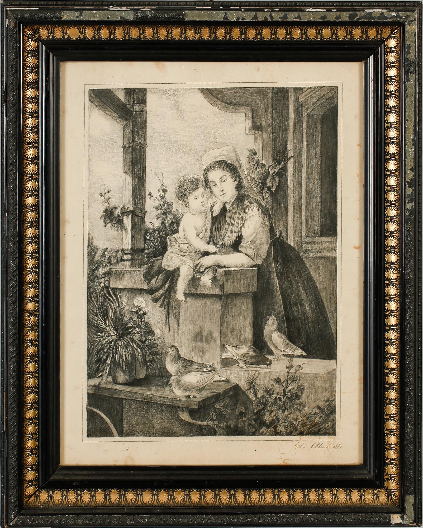 OKÄND KONSTNÄR, krita, sign Elin Ohlsson och dat 1879.