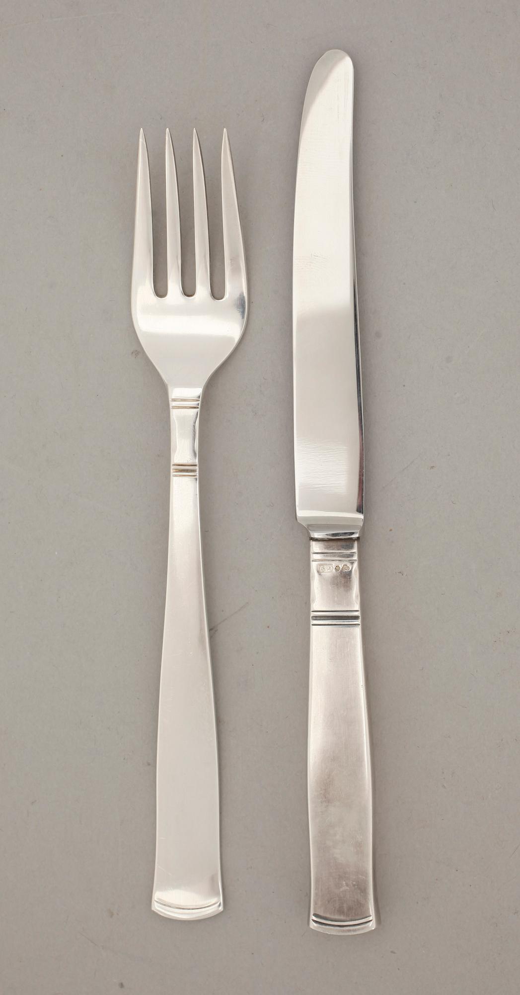 FRUKTBESTICK, 6+6 st, silver, "Rosenholm", GAB, Stockholm, 1957. Total vikt ca 340 g.