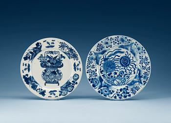 A set of eight odd blue and white dishes, Qing dynasty, Kangxi (1662-1722).