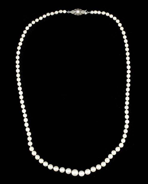 PÄRLCOLLIER, 3 st, silverlås, 1900-talets första hälft.