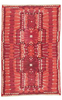 218. Barbro Nilsson, matto, "Strålblomman, röd", flat weave, ca 313,5-316 x 201,5-204,5 cm, signed AB MMF BN.