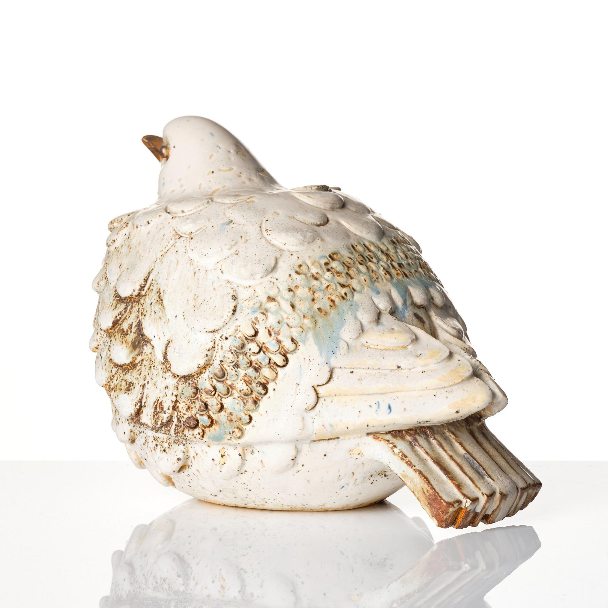 Tyra Lundgren, a chamotte stoneware sculpture of a pigeon, Sweden mid 20th century.