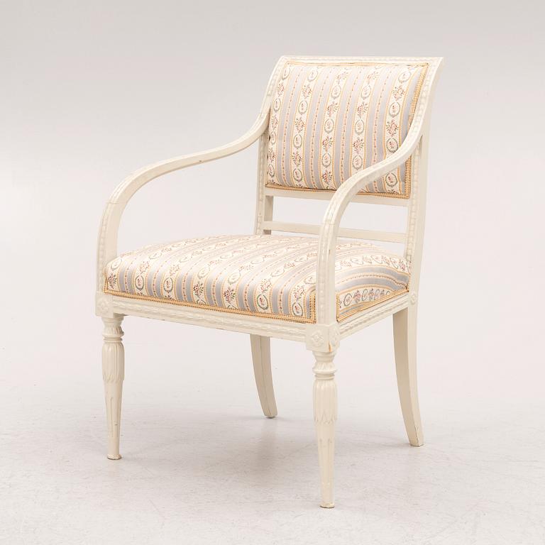 A late Gustavian open armchair, circa 1800.