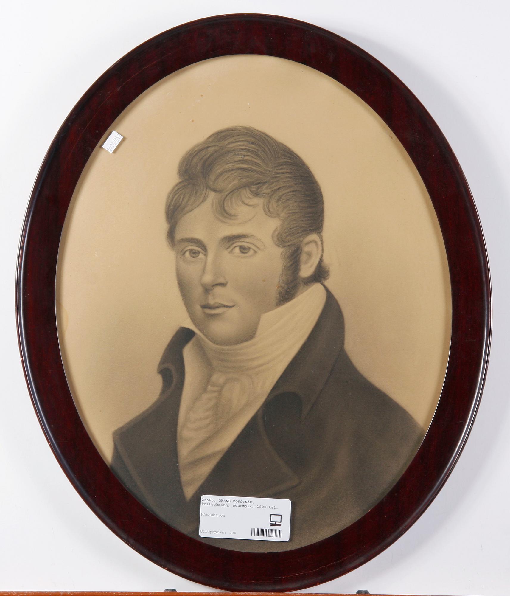 OKÄND KONSTNÄR, kolteckning, senempir, 1800-tal.