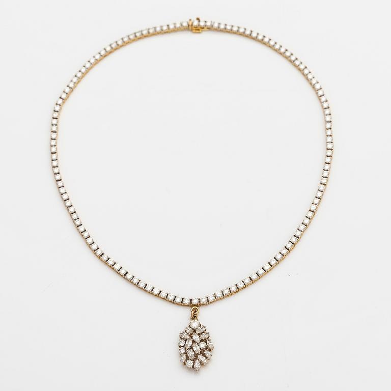 HALSBAND, 18K guld, briljant- och marquiseslipade diamanter ca 13.56 ct tot.