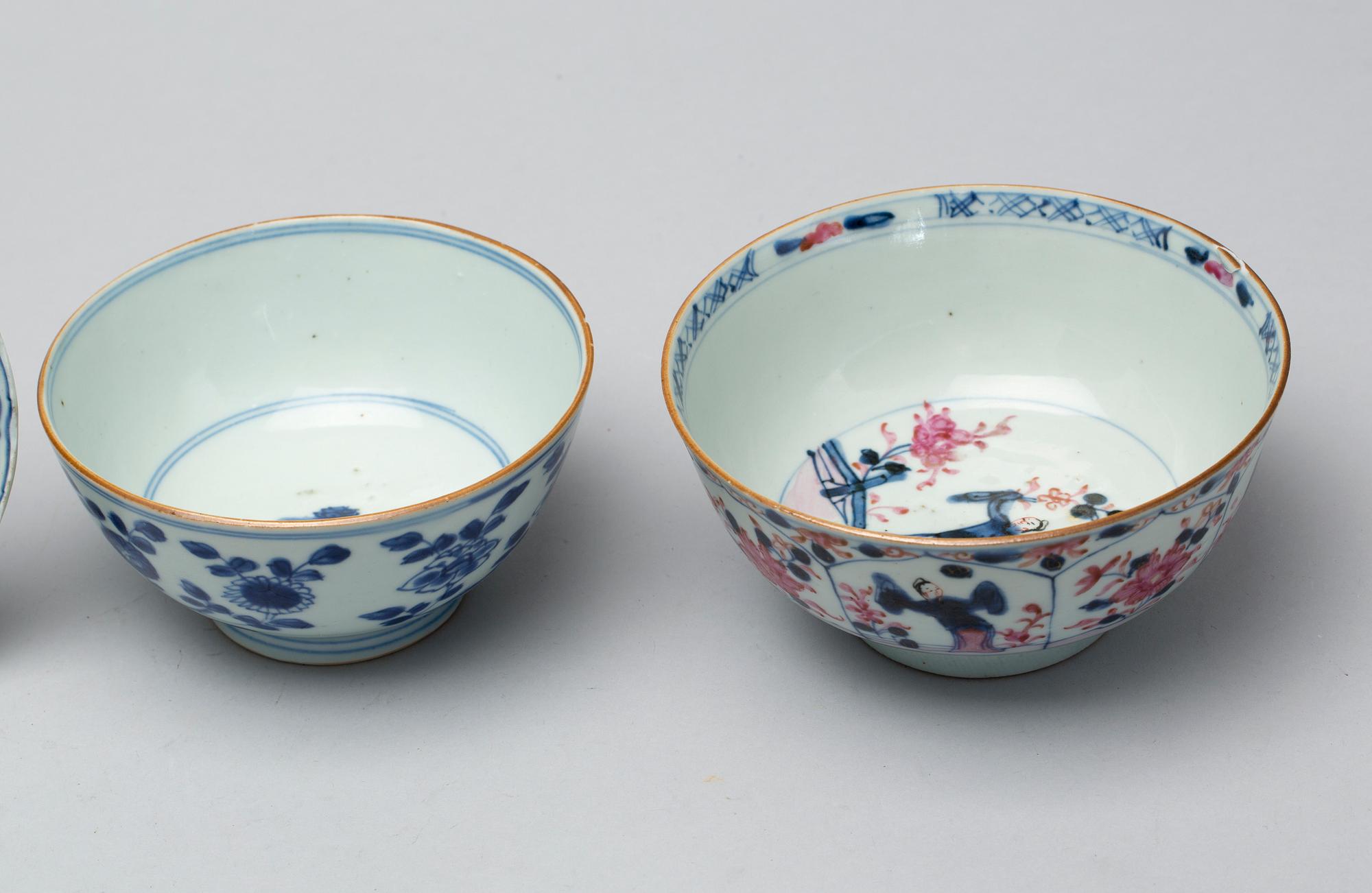 SKÅLAR, 2 st samt SKÅLFAT, 2 st, Kina 1700-tal.