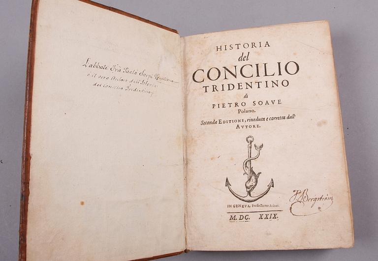 BOK, "Historia del Concilio Tridentino" av Pietro Soave Polano, andra upplagan, Geneve 1629.