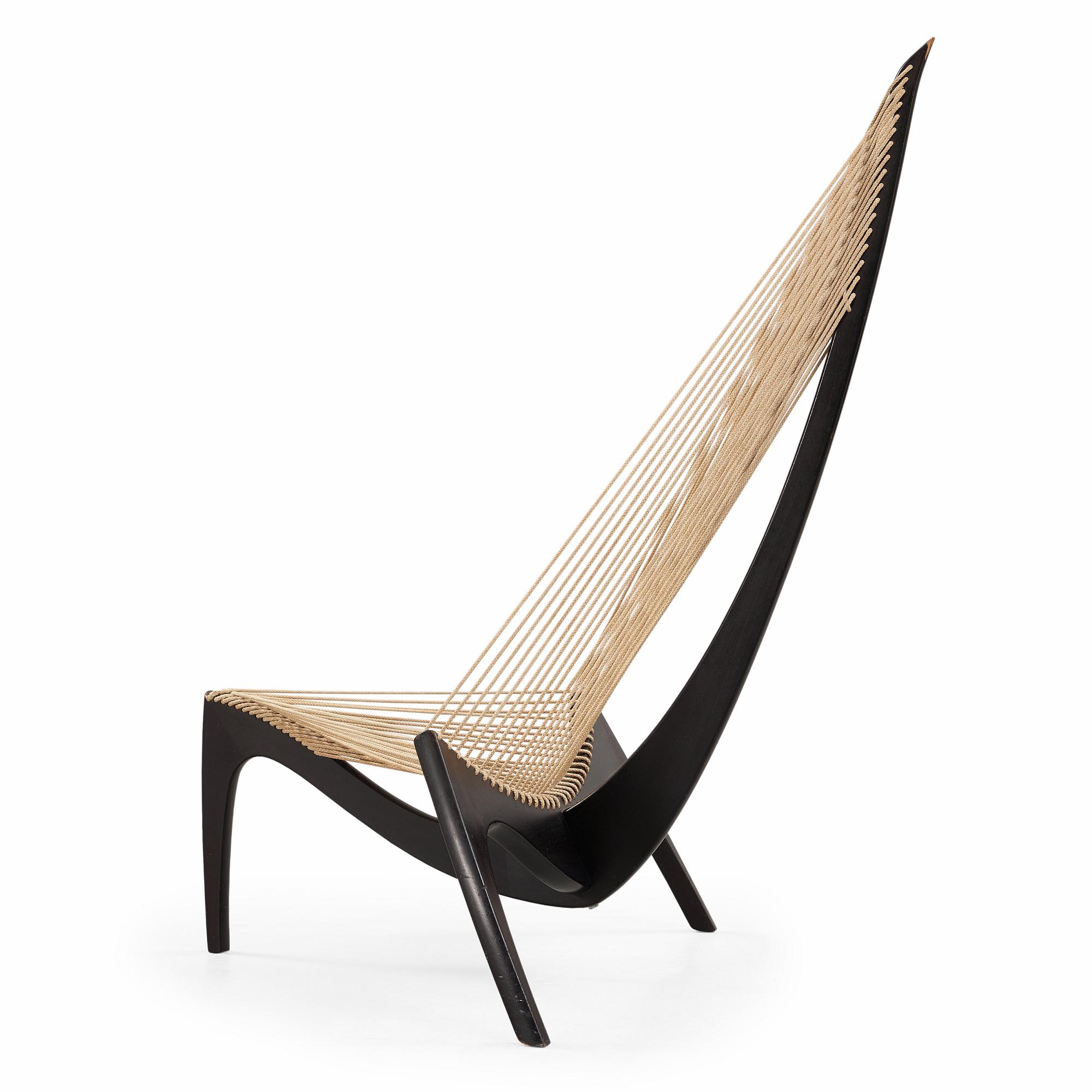 A Jørgen Høvelskov black lacquered 'Harp' chair, Christensen & Larsen, Denmark post 1968.