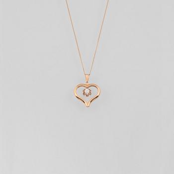 HÄNGE SAMT KEDJA, 18K guld samt briljantslipad diamant ca 0.10 ct. Vikt 6,2 gram.