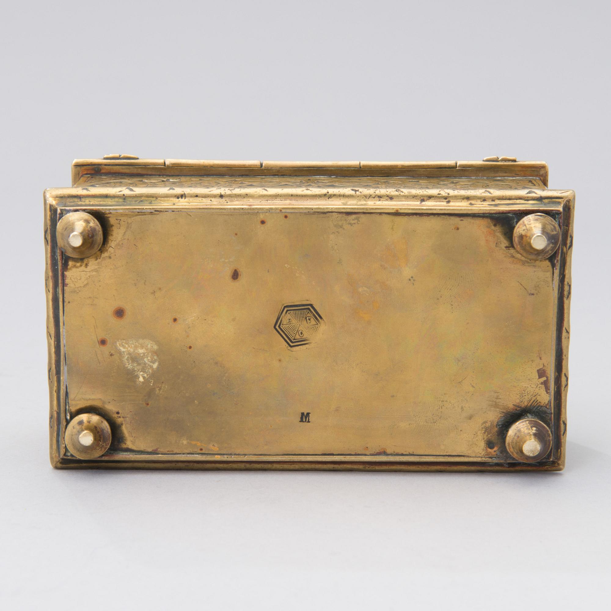 A Renaissance style brass box, Adolf Frankau & Co, London, from the late 19th century.