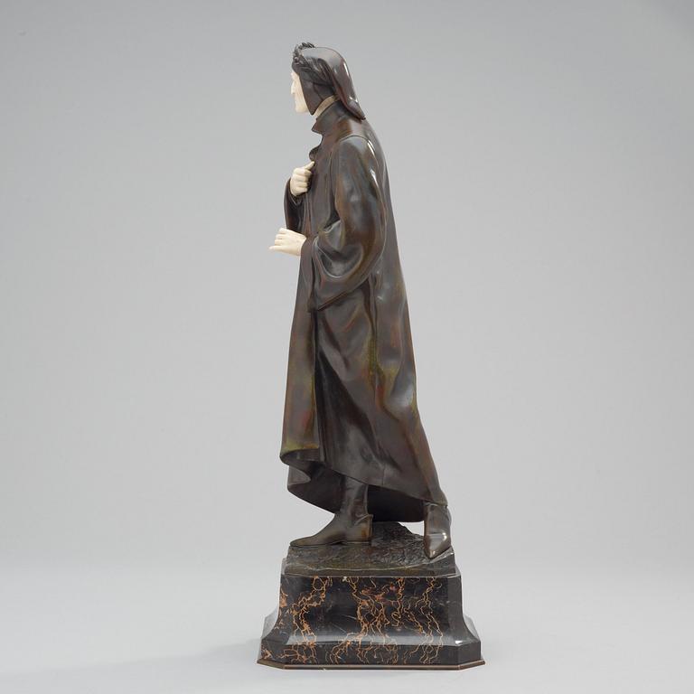 An Eduardo Rossi patinated bronze figure of Dante, mounted on a marble base, Paris.