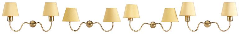 A set of 4 Josef Frank brass wall lamps, Svenskt Tenn, model 2435.
