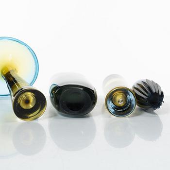 Vicke Lindstrand, four vases, Kosta, mid-20th century.