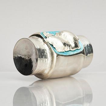 Lars Arby, a sterling silver and enamel vase, Gothenburg, Sweden 1975.
