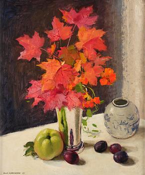 754. Olle Hjortzberg, Still Life with Maple Leaves.