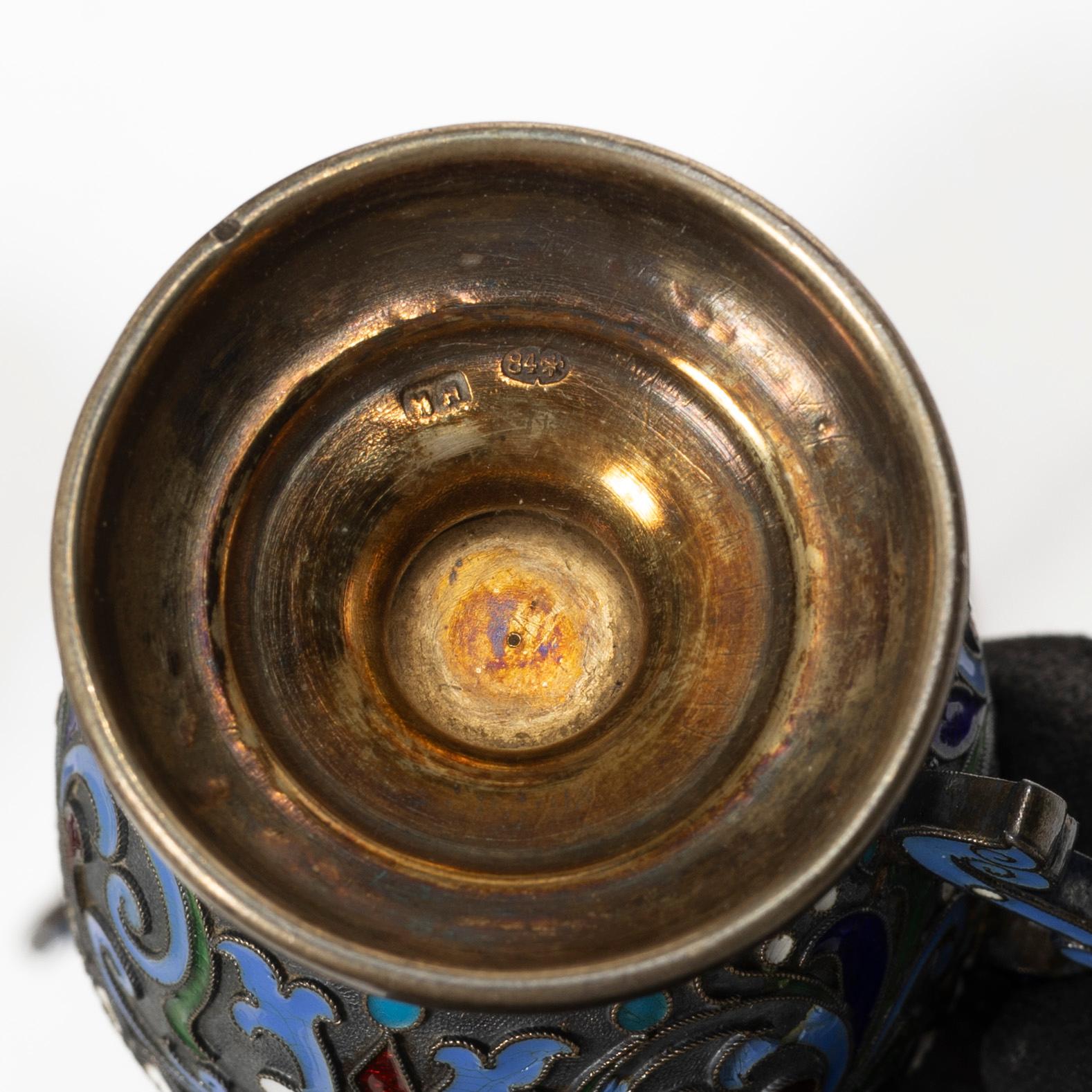 Supkoppar, 5 st, silver och cloisonne, St Petersburg, Ryssland, efter 1882.