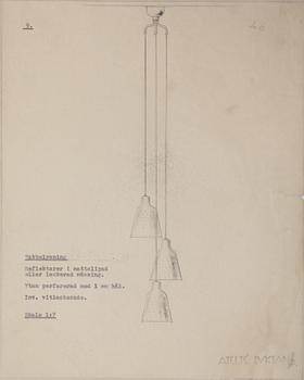 Hans Bergström, taklampa, modell "40", ateljé Lyktan, Åhus 1940-50-tal.