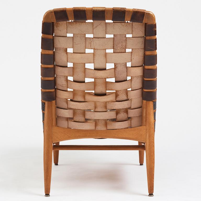 Arne Vodder, a teak chaise longue with black leather straps, Bovirke Denmark 1950's.