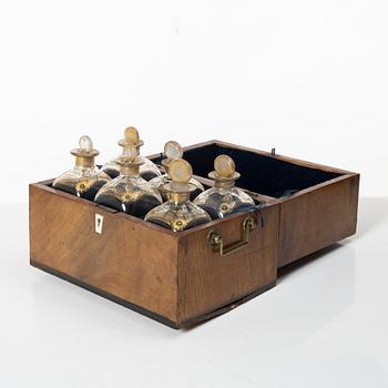 A box with bottles, late Gustavian, circa 1800.