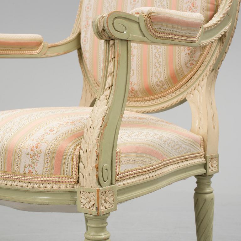 SALONGSGRUPP, 7 delar, gustaviansk stil, 1900-talets början.