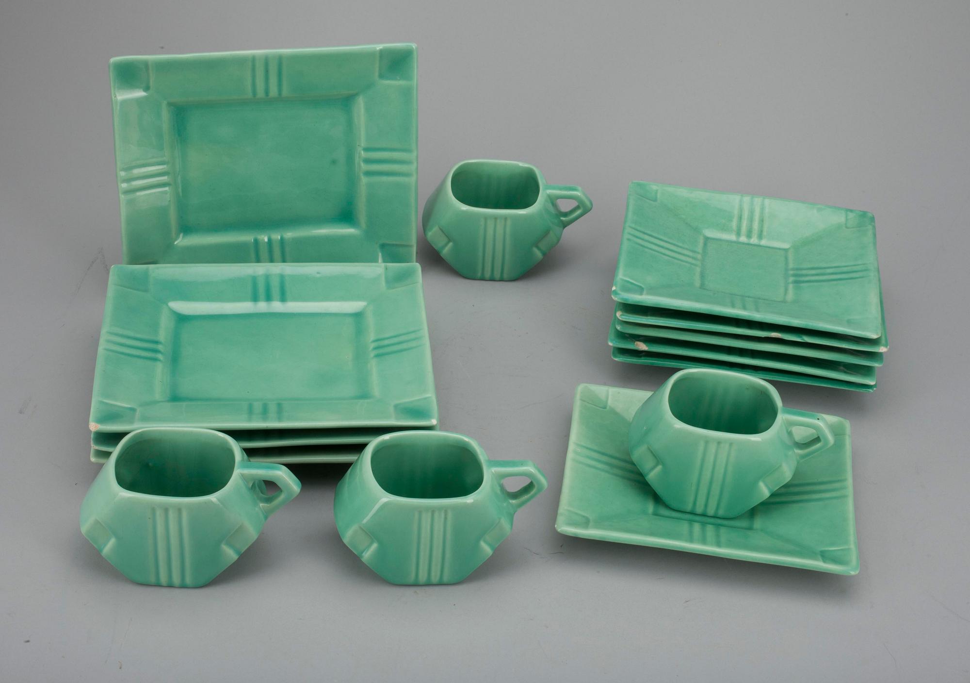 KAFFESERVIS, 17 delar, art deco, flintgods, enligt uppgift USA.