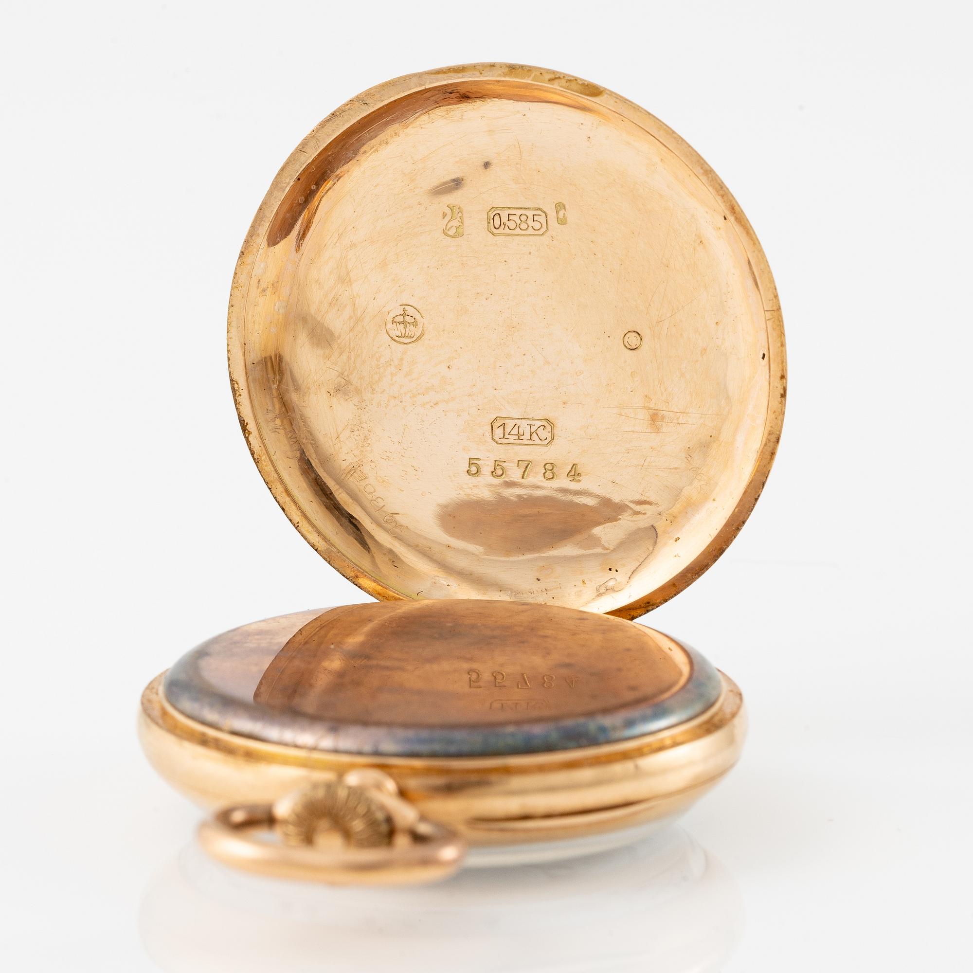 Pocket watch, 14K gold, 32 mm.