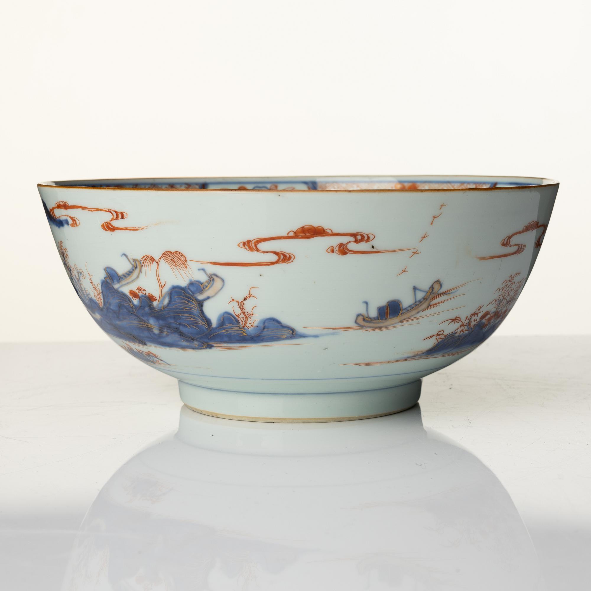 Tallrikar, nio stycken, kompaniporslin. Qingdynastin, Qianlong (1736-95).