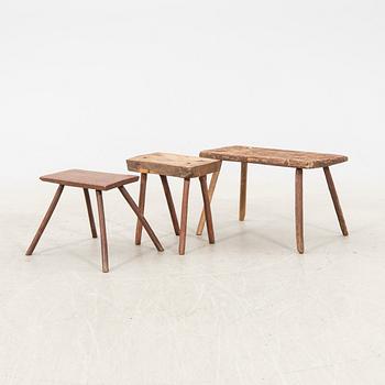 A set of three wooden stolls 20th century.