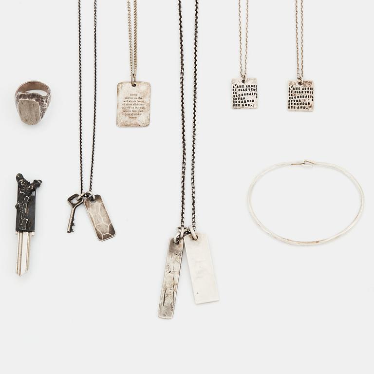 5 necklaces, a ring, a bangle, and a key, silver, Bjorg, Tobias Wistisen, Werkstatt München, Copula.