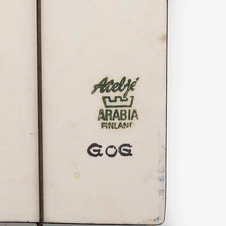 Gunvor Olin-Grönqvist, Wall plaque, ceramic, signed, Arabia.