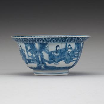 A blue and white bowl, Qing dynasty, with Kangxis six character mark and period (1662-1722).