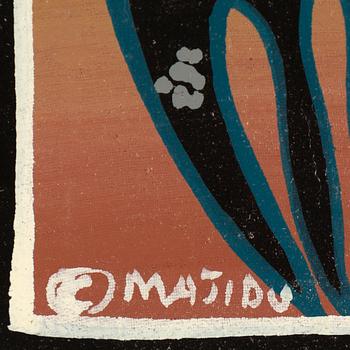 Okänd konstnär, olja på duk, Tingatinga-måleri, signerad Majidu, 1970/80-tal.