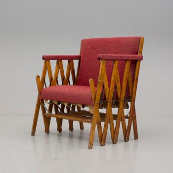 FÄLLSTOL, utdragbar fåtölj/säng, 1940-tal.