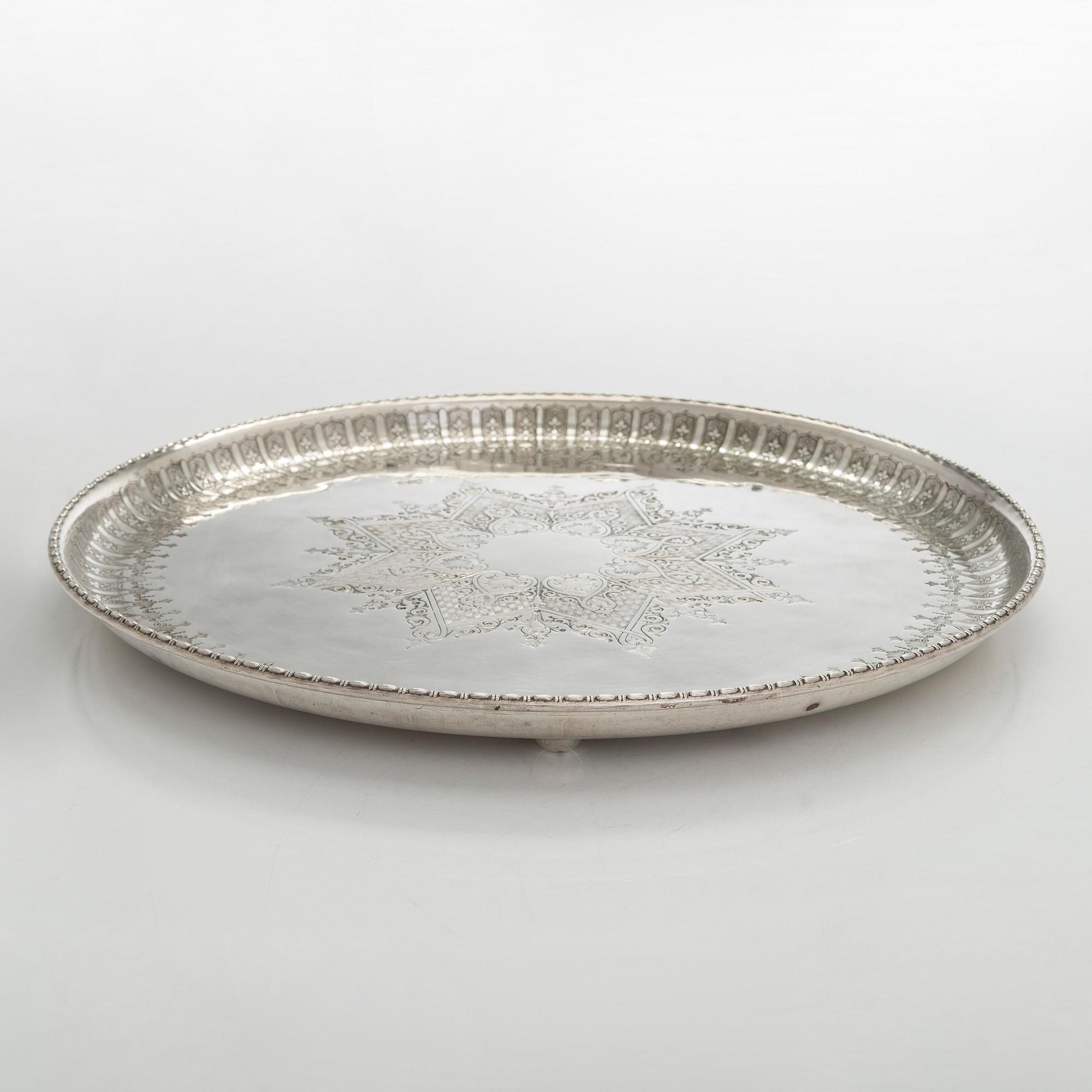 Tarjotin, hopeoitu, Thomas Woolley, Birmingham, Englanti n. 1900.