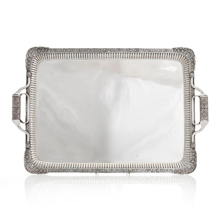 A silver tray, maker's mark of Henrik Tallberg, St. Petersburg 1832.