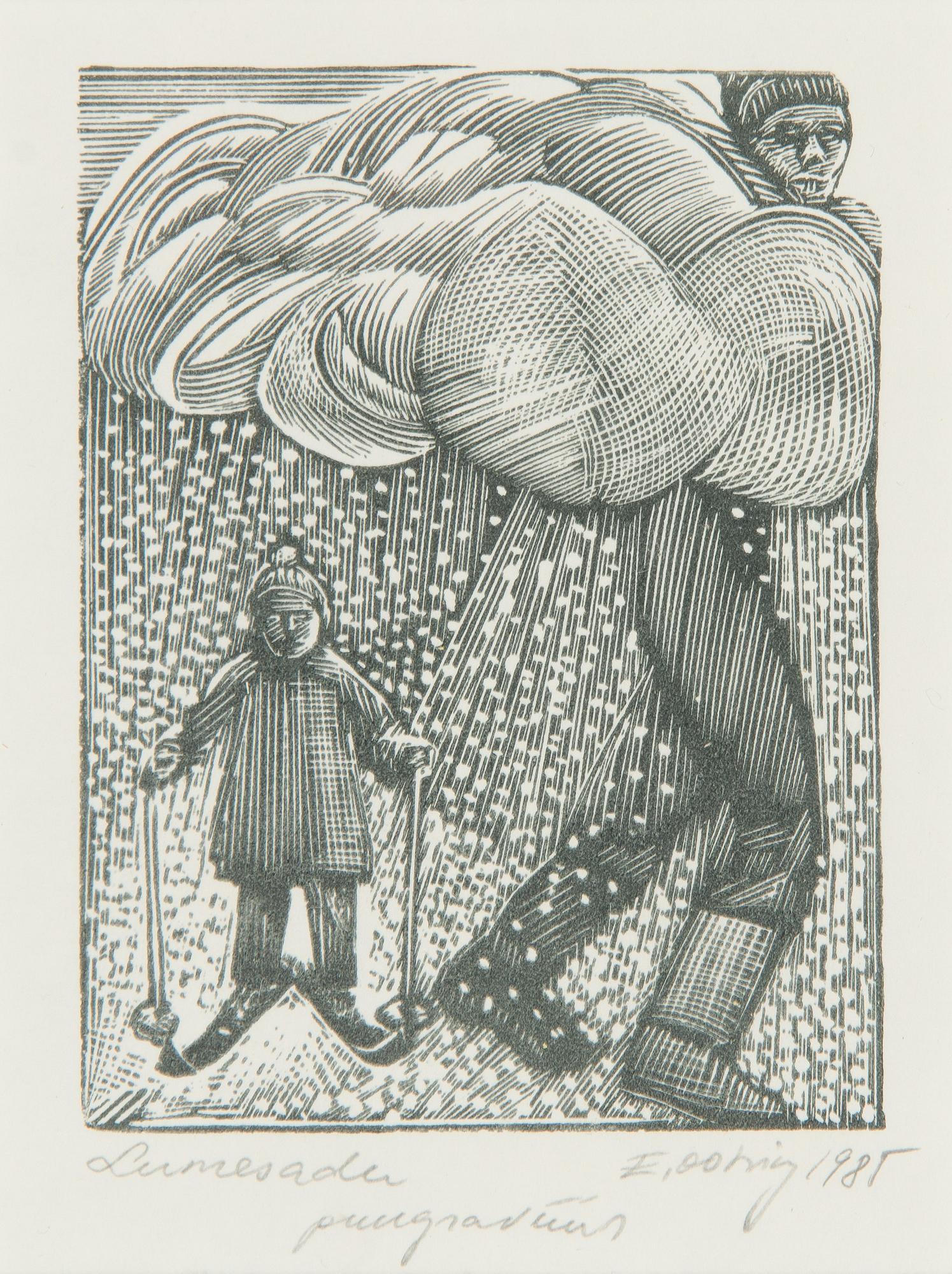 Enno Ootsing, a set of two woodcuts and one linout, signed and dated 1984, 1985 and 1993.